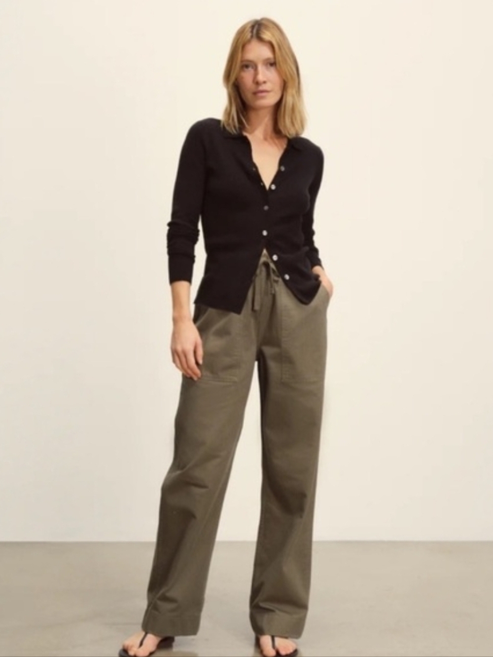 Buck Mason Green Hazelwood Herringbone Utility Wide-Leg Pull-On Pants Women, NWT
